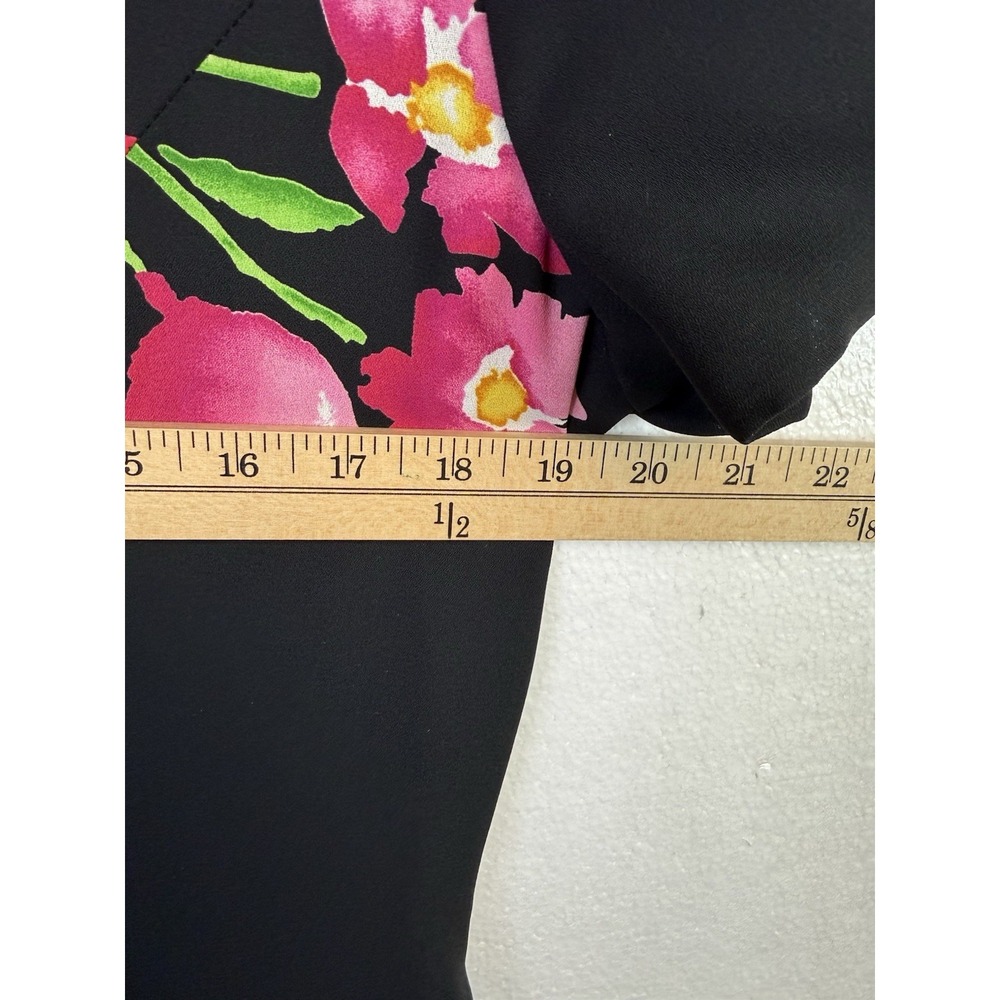 Maggie London Dress Sz 12 Black Floral Print Fit & Flare Lined Zip Up Padded - Picture 7 of 9
